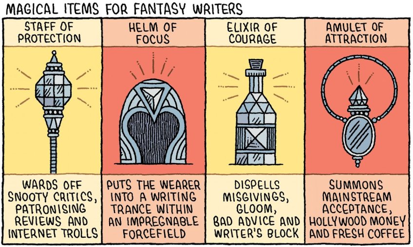 Cartoon by Tom Gauld / Guardian newspaper / Magical Items for Fantasy Writers